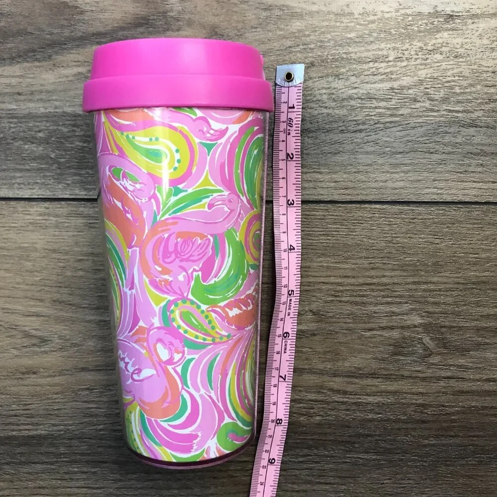 Lilly Pulitzer All Nighter Tumbler Travel Mug Cup Screw Lid Pink Flamingos 16oz.